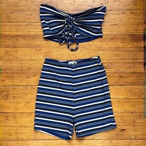 Fashions Nova Womens Matching Striped Set w/ strapless tube top